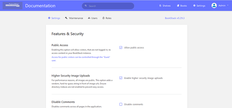 Bookstack Settings