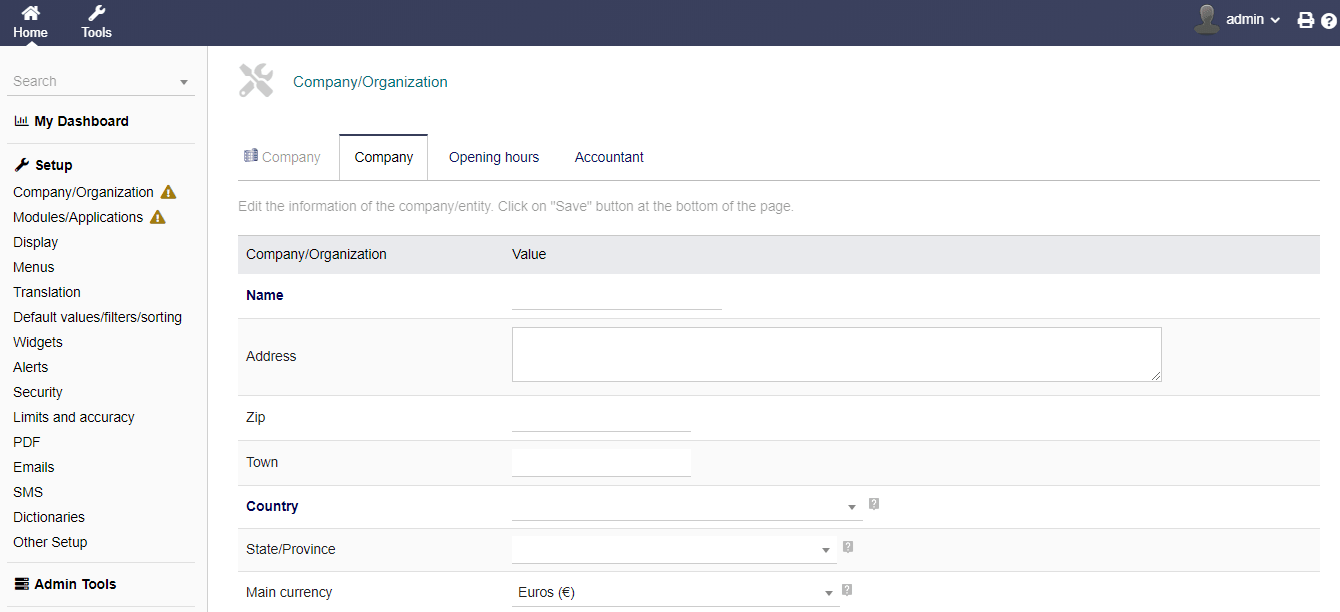 Dolibarr Configure Company Details