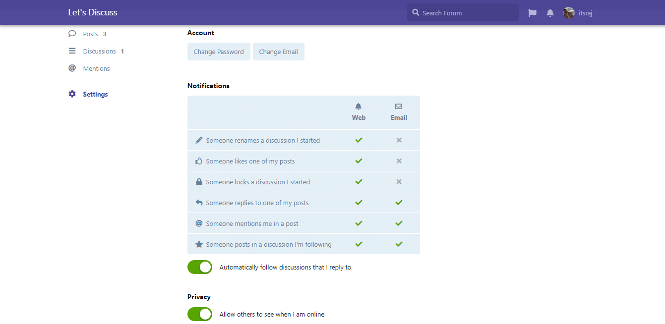 Flarum User Settings