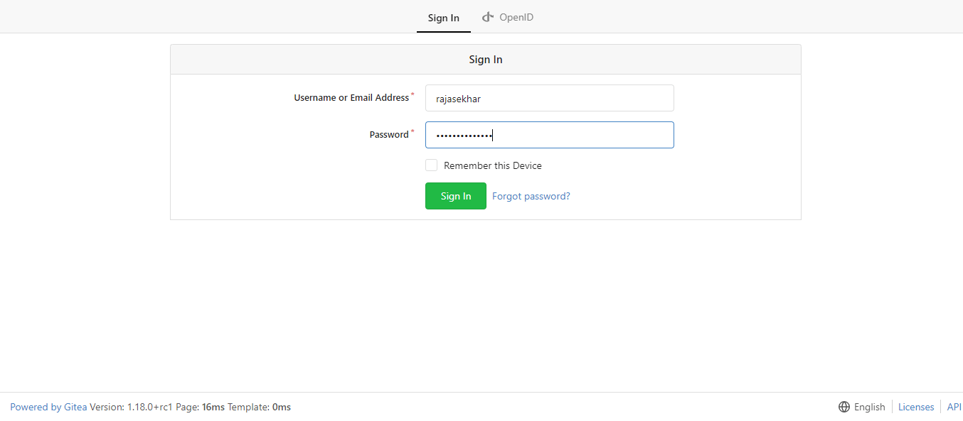 Gitea Login Page