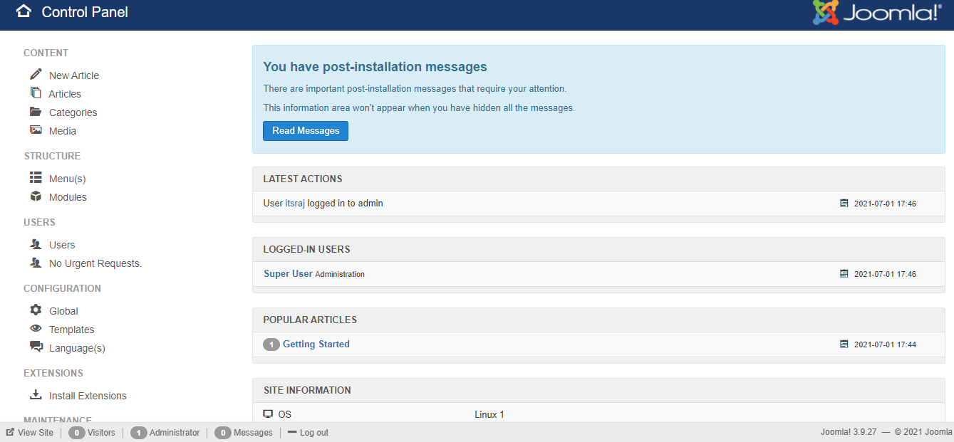 Joomla Admin Control Panel