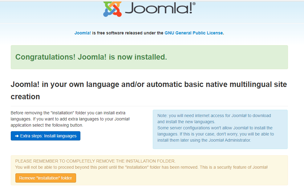 Joomla Installation Complete