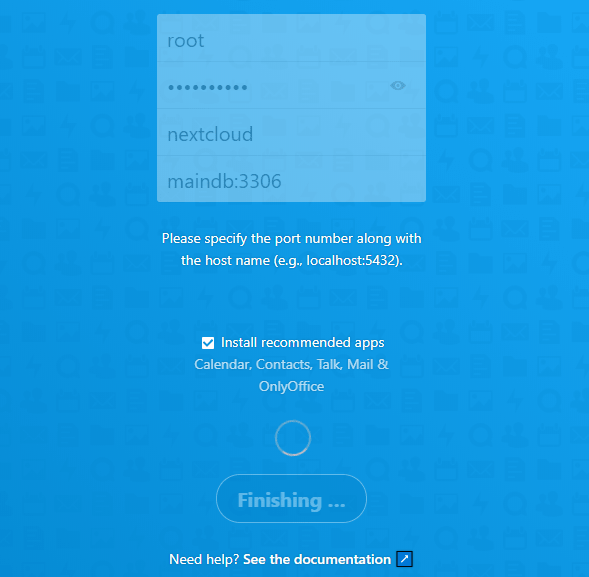 Nextcloud Finalize Installation