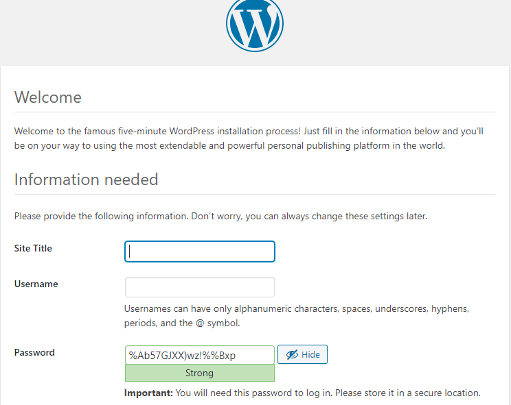 WordPress Installation - Basic Information